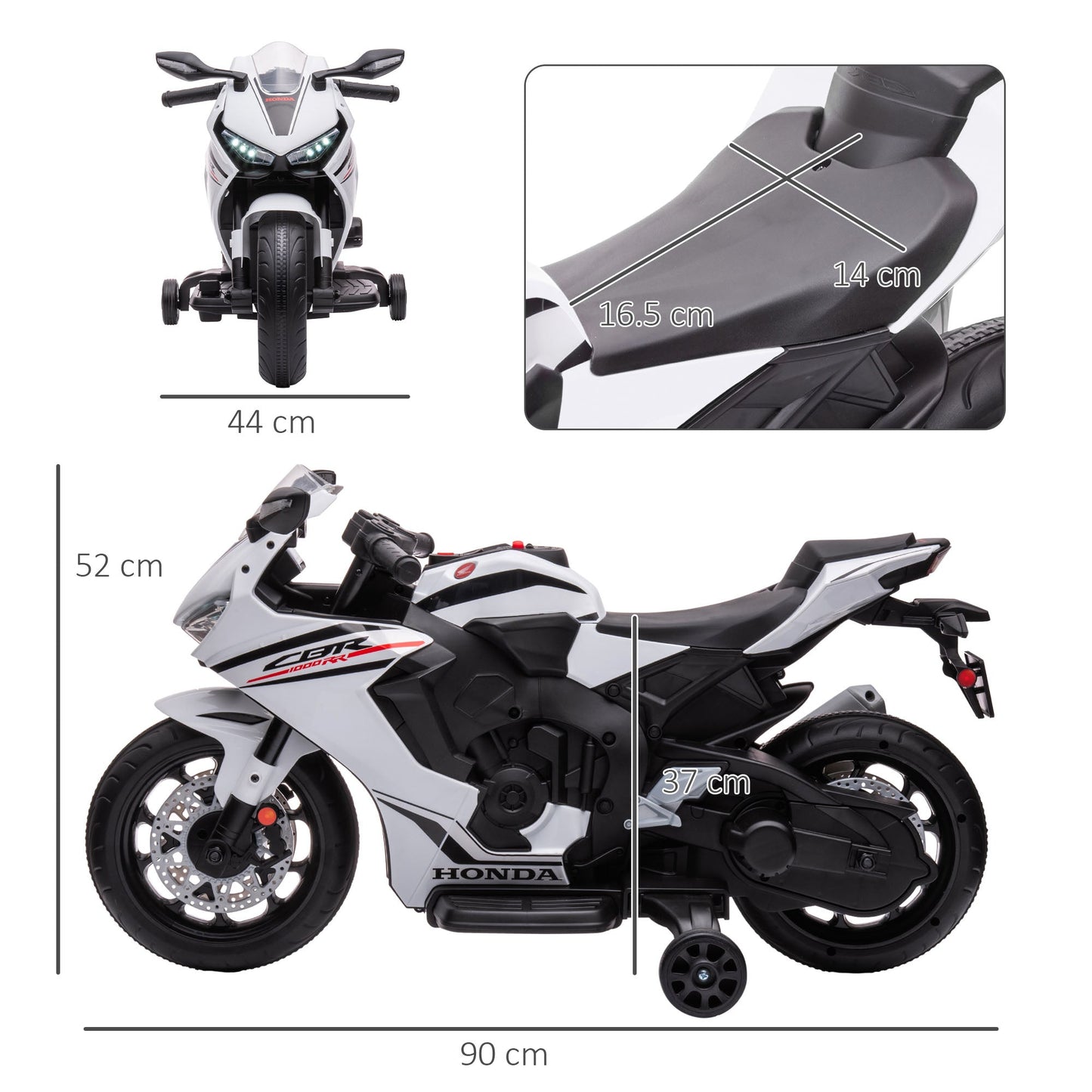 PlayPatch™ Electric Ride On Motorcycle with Headlights Music, 6V Battery Powered Kids Motorcycle Vehicle with Training Wheels, for 3-5 Years Old, White