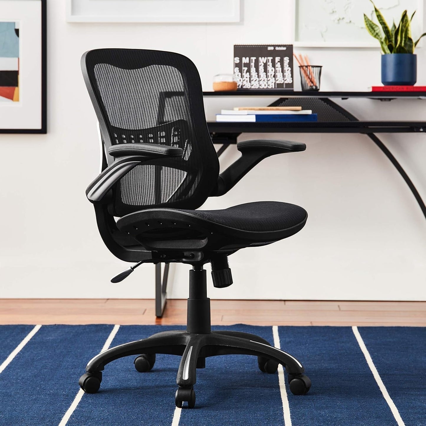 Office Star Ventilated Manager'S Office Desk Chair with Breathable Mesh Seat and Back, Black Base, Black