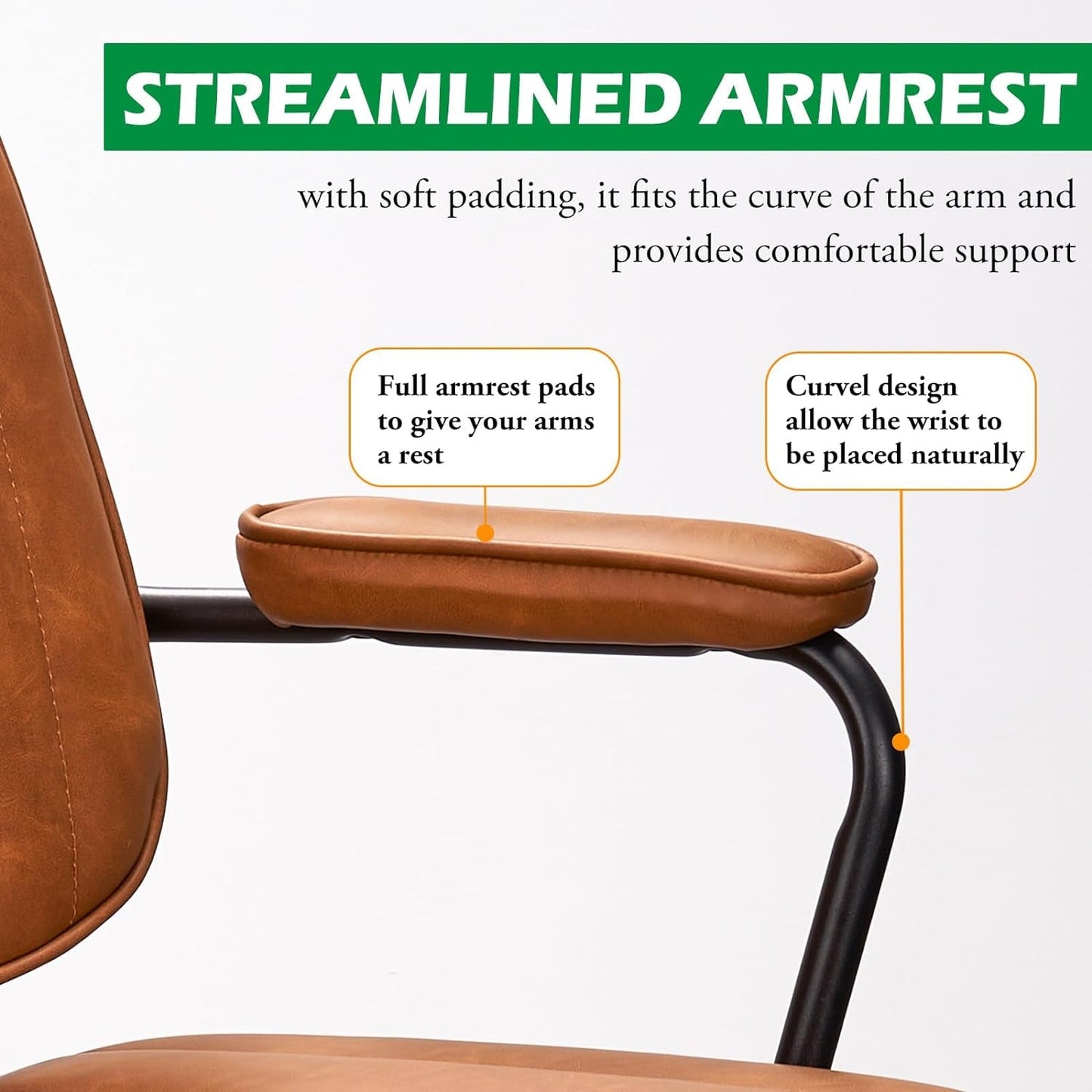 Mid Century Desk Chair Leather Office Chair Brown Office Desk Chair Home Office Chair with Wheels and Arms
