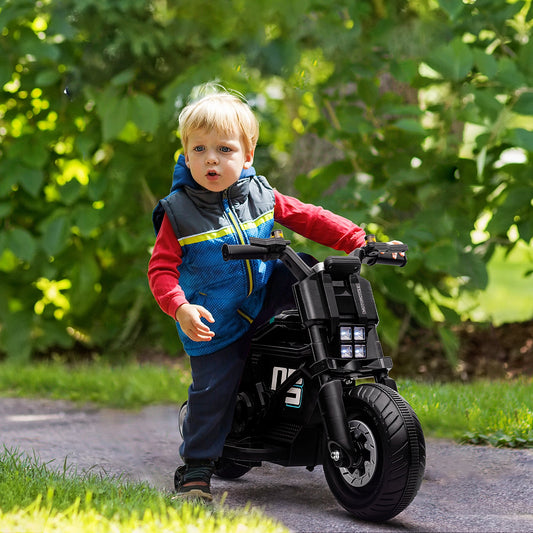 PlayPatch™ Kids Electric Motorbike with Siren, Horn, Headlights, Music, Training Wheels, for Ages 3-5 Years - Black