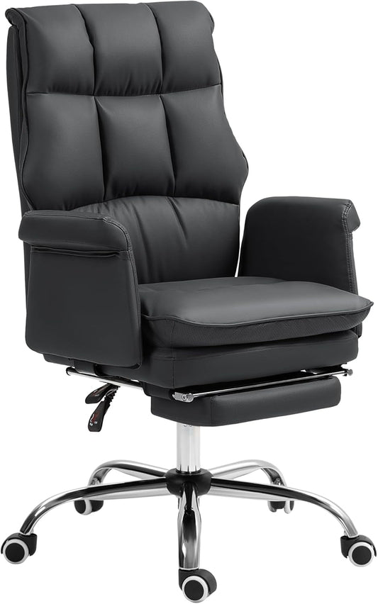 Executive Office Chair, PU Leather Ergonomic Office Desk Chair with Footrest, Reclining and Swivel Chair, Black