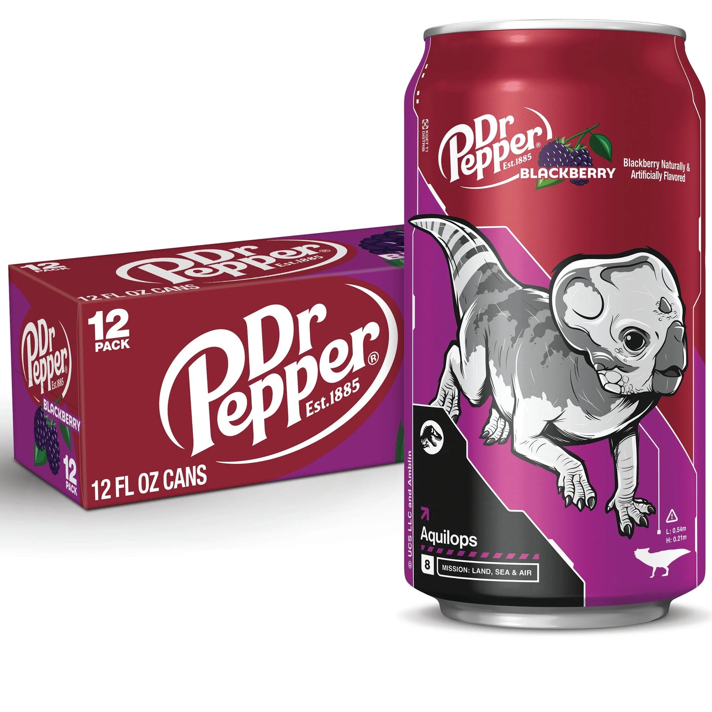 Dr Pepper Blackberry Soda Pop, 12 Fl Oz, 12 Pack Cans, Jurassic World Rebirth Limited Edition