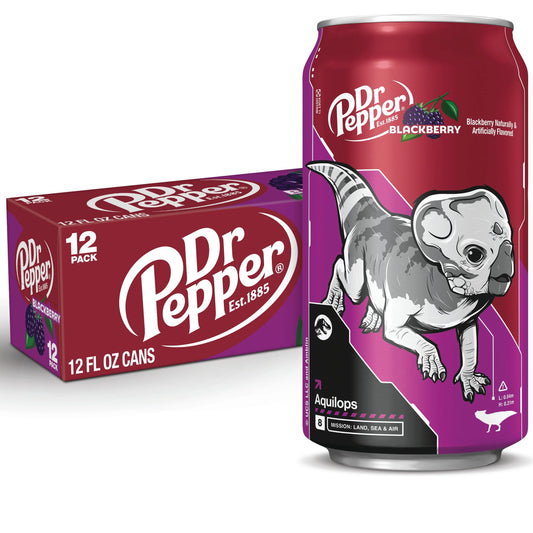 Dr Pepper Blackberry Soda Pop, 12 Fl Oz, 12 Pack Cans, Jurassic World Rebirth Limited Edition