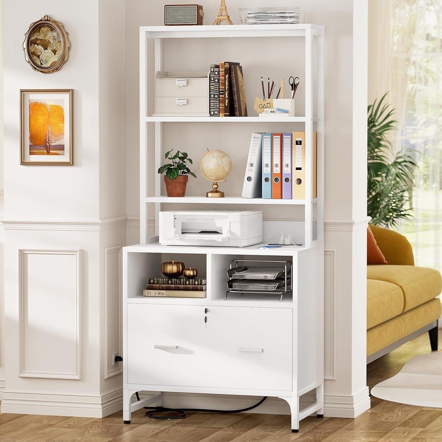 Printer Stand File Cabinet Lock White Office