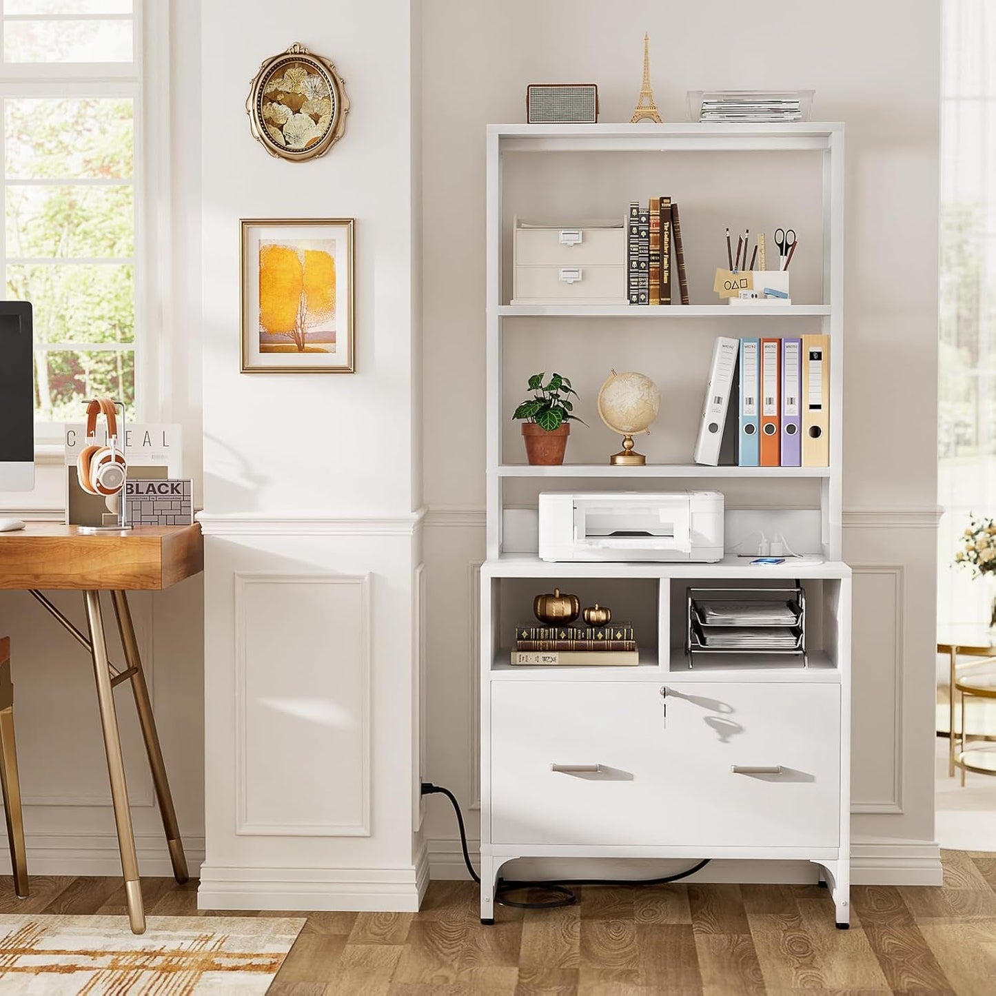 Printer Stand File Cabinet Lock White Office