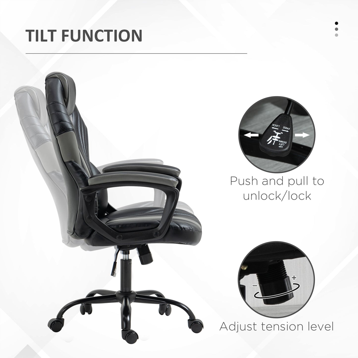 HomeProvisions™ Racing Gaming Chair, Home Office Computer Desk Chair, Faux Leather Gamer Chair with Swivel Wheels, Black Grey