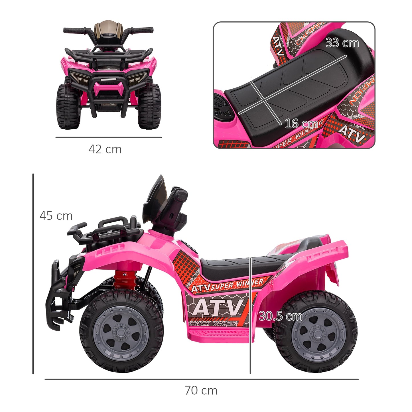 PlayPatch™ Kids Ride-on Four Wheeler ATV Car with Real Working Headlights, 6V Battery Powered Motorcycle for 18-36 Months, Pink