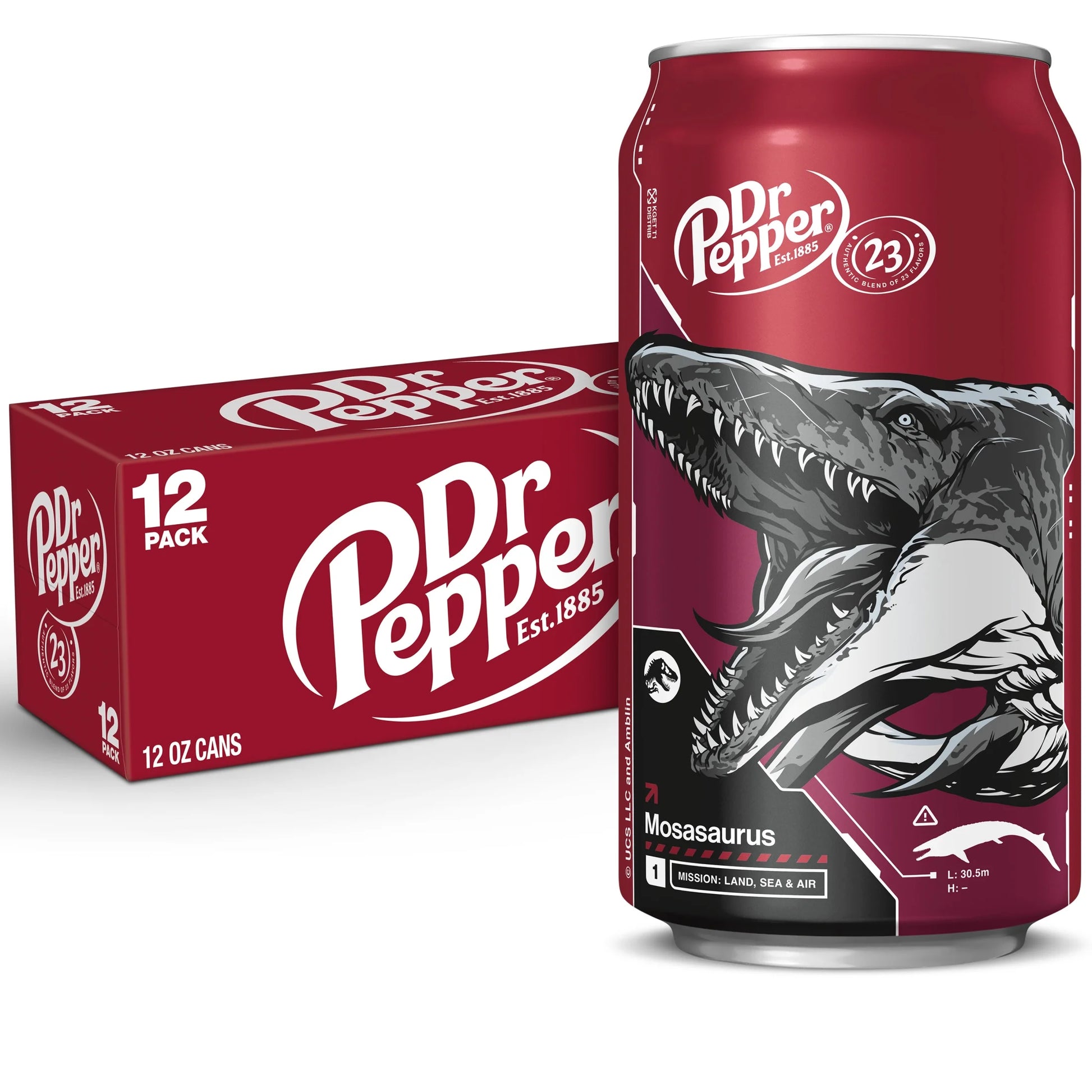 Dr Pepper Soda Pop, 12 Fl Oz, 12 Pack Cans, Jurassic World Rebirth Limited Edition
