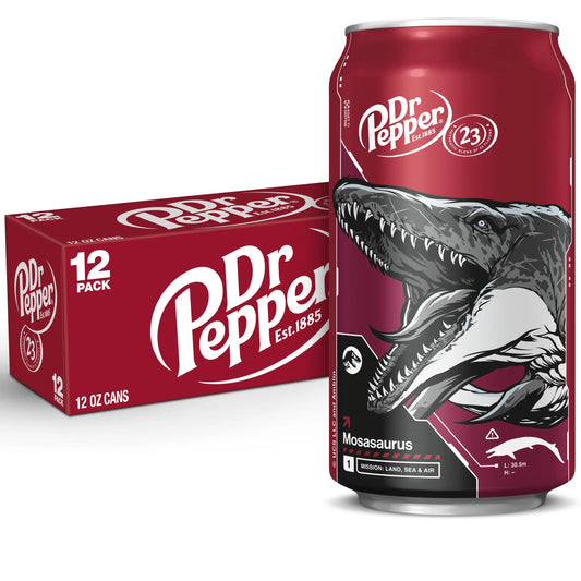 Dr Pepper Soda Pop, 12 Fl Oz, 12 Pack Cans, Jurassic World Rebirth Limited Edition