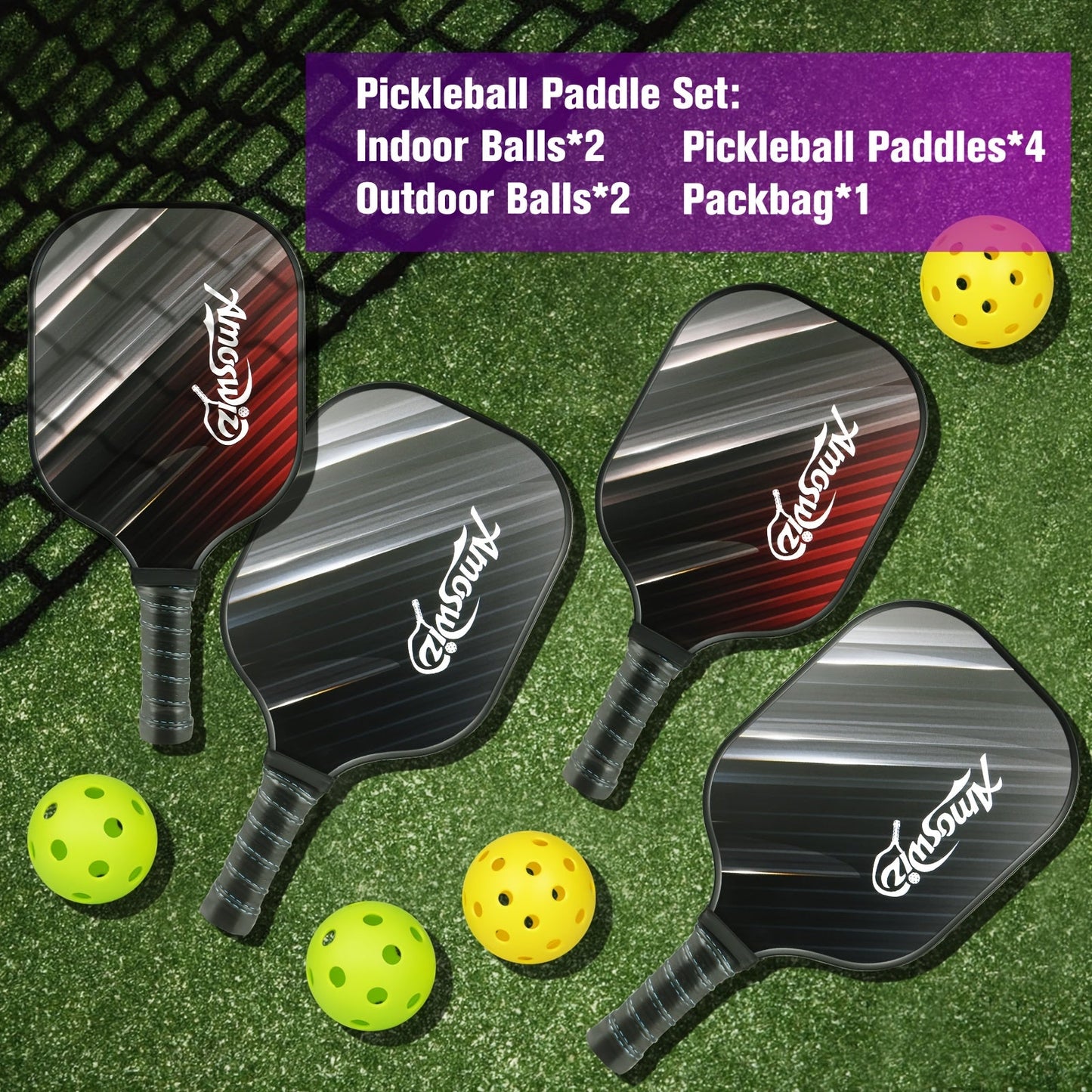 Momentra™ Pickleball Paddle Set with Balls & Bag (4pcs)