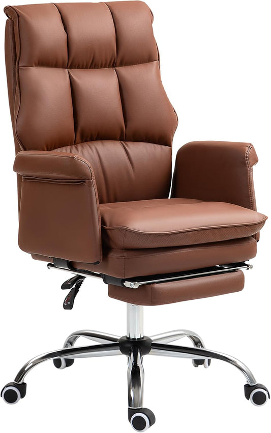 Executive Office Chair, PU Leather Ergonomic Office Desk Chair with Footrest, Reclining and Swivel Chair, Brown