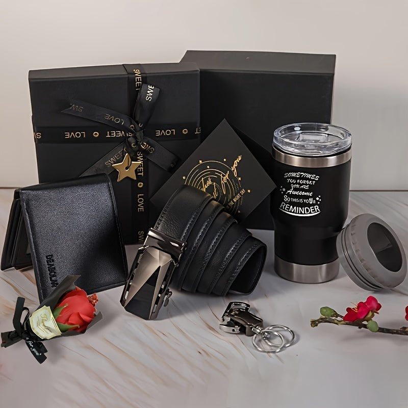 Men's Gift Set with Wallet Belt Keychain (6pcs)-1