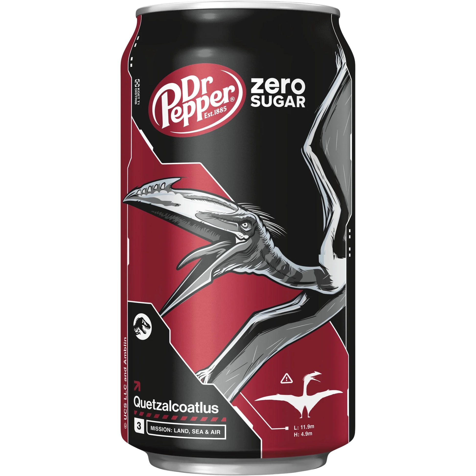 Dr Pepper Zero Sugar Soda Pop, 12 Fl Oz, 12 Pack Cans, Jurassic World Rebirth Limited Edition
