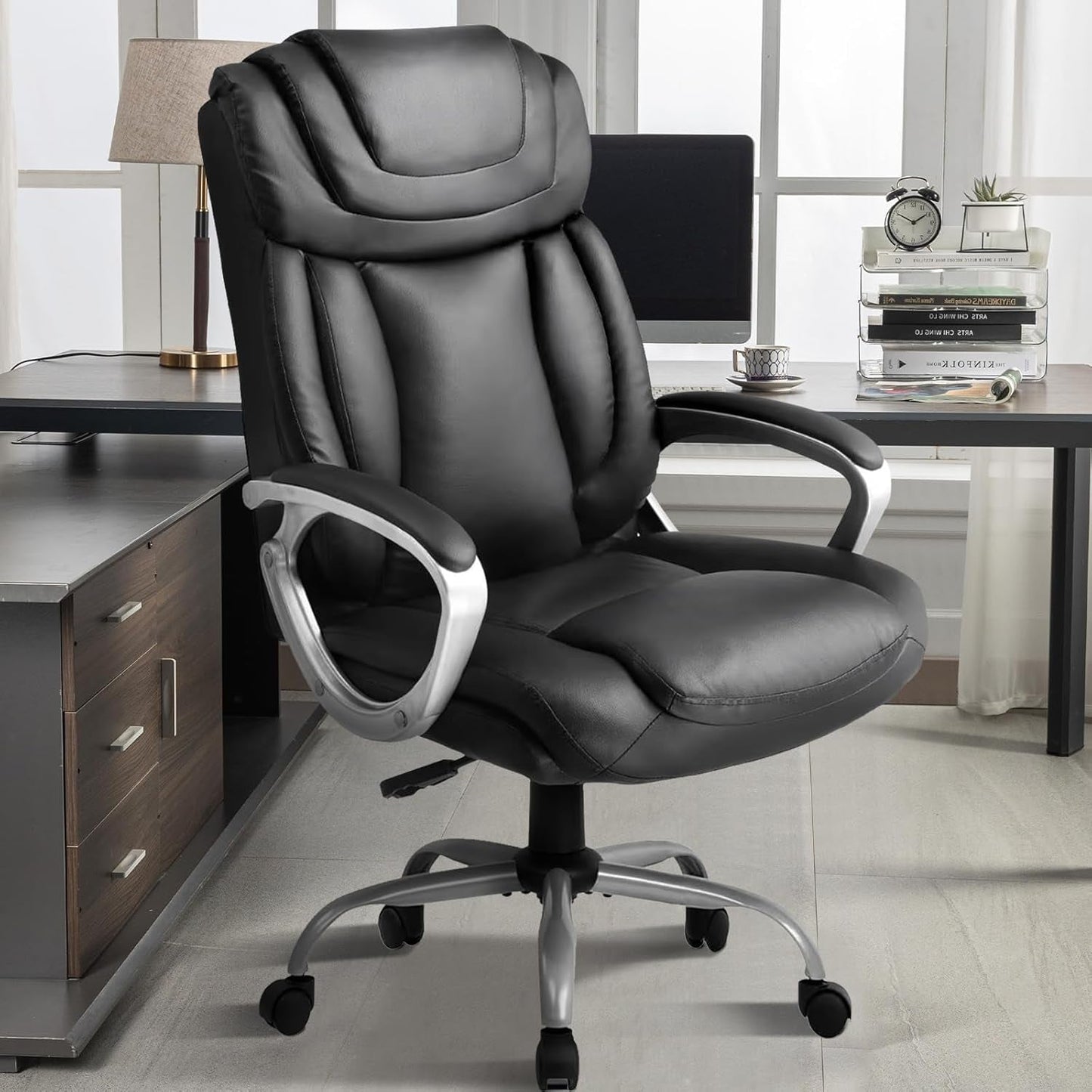 Ergonomic Office Chair Home Office Desk Chairs Comfy Back Support PU Leather Executive Office Chair with Wheels Headrest Padded Armrests Height Adjustable Tilt Swivel Rolling Reclining Seat