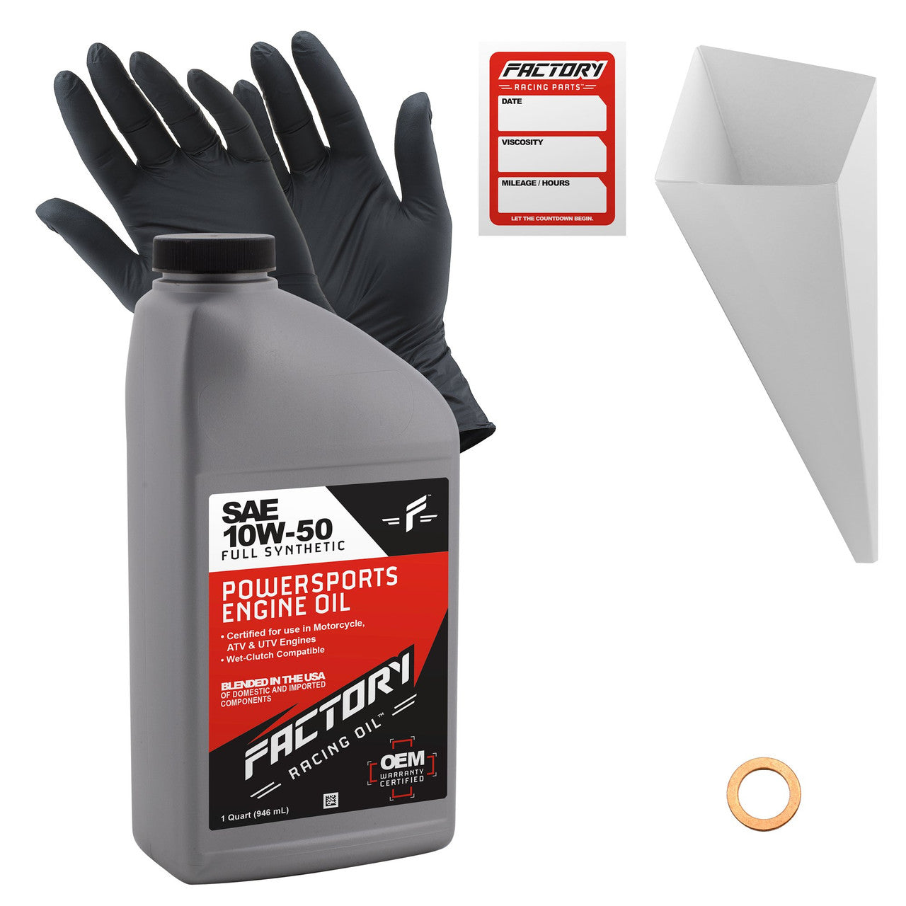 Factory Racing Parts 10W50 Oil Change Kit compatible with Husqvarna TC50/65/85, TE125/150/250i/300/300i - 1 Quart