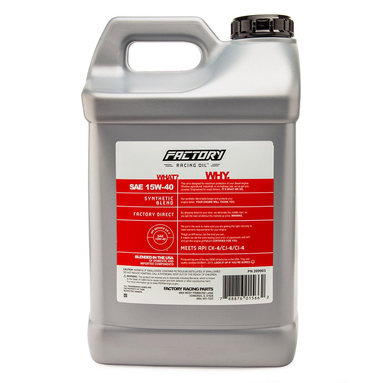 Factory Racing Oil SAE 15W-40 Synthetic Blend Diesel Engine Oil - API CK-4 - 5 Gallon (2x2.5 Gal)