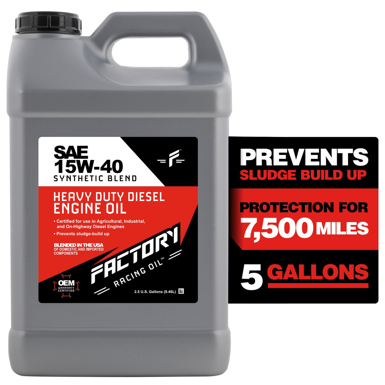 Factory Racing Oil SAE 15W-40 Synthetic Diesel Engine Oil, API CK-4, 2.5 Gallons