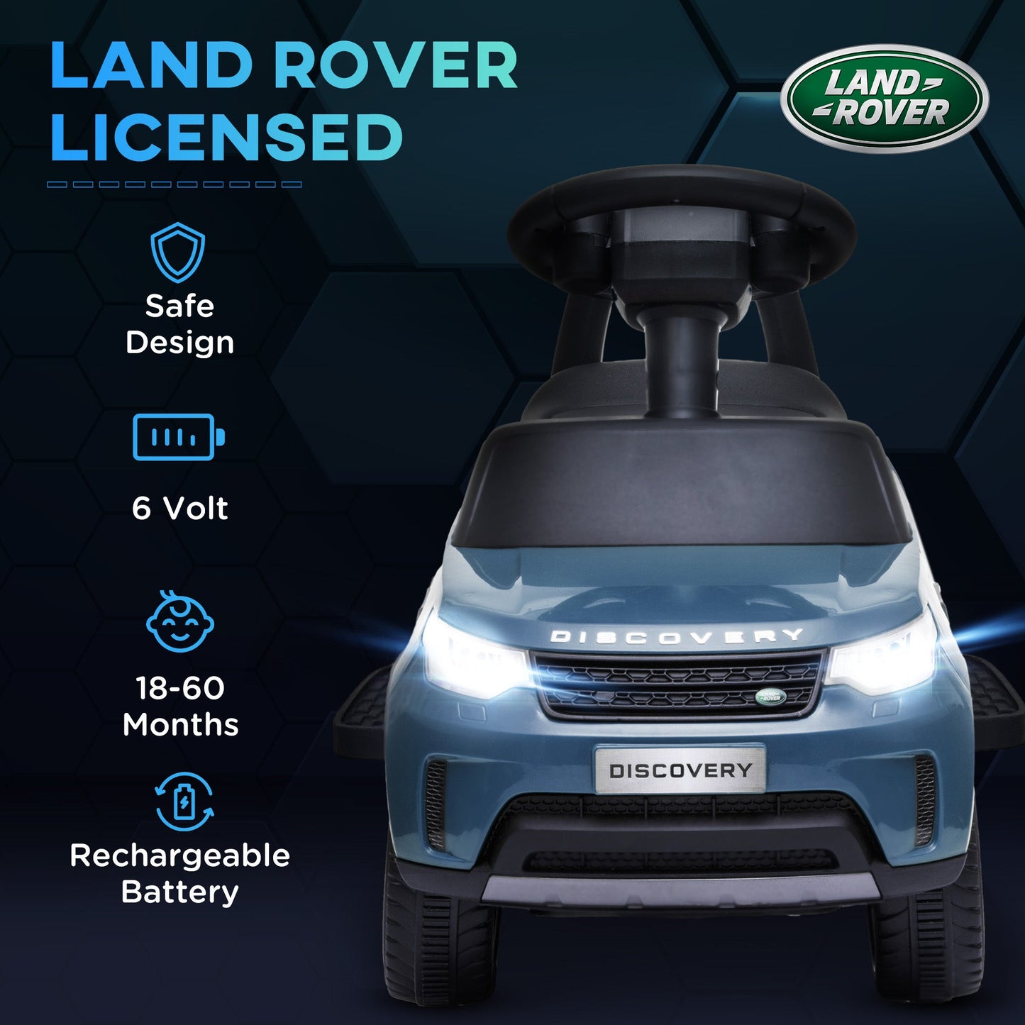 PlayPatch™ 2 in 1 Land Rover Licensed 6V Kids Electric Ride On Car Sliding Car w/ Headlights Music, for 18-60 Months Light Blue