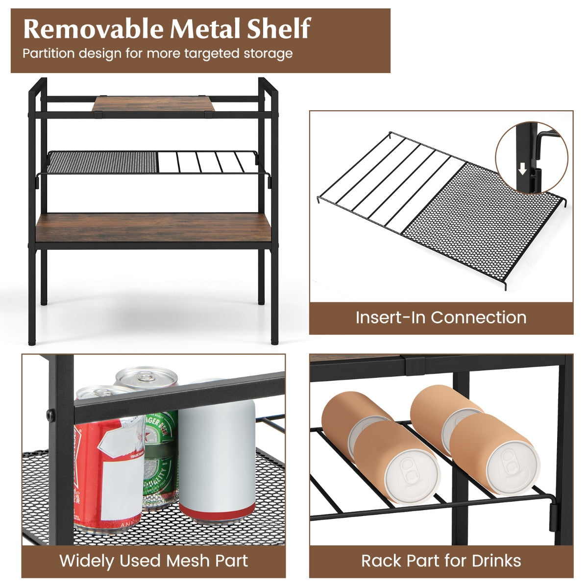 HomeProvisions™ 3-Tier Industrial Entryway Table with Removable Panel & Mesh Shelf