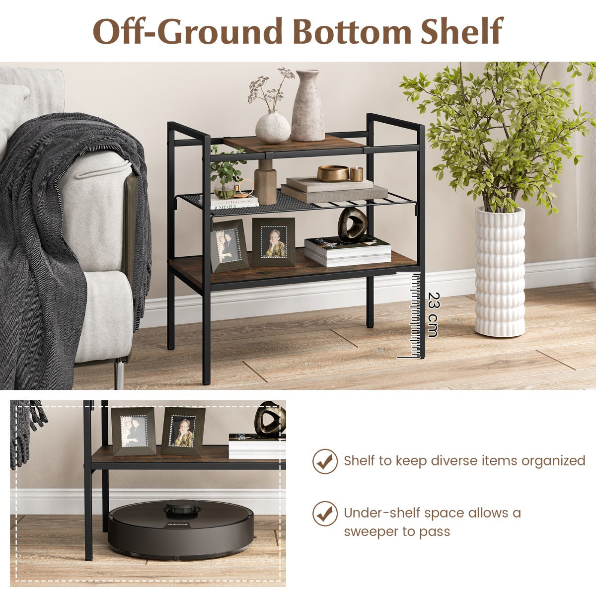HomeProvisions™ 3-Tier Industrial Entryway Table with Removable Panel & Mesh Shelf