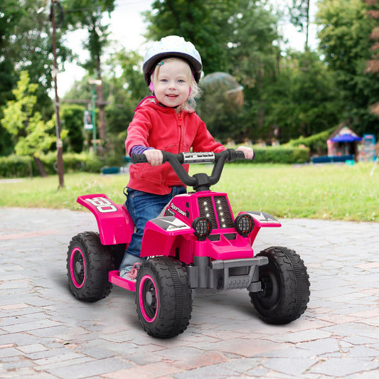 PlayPatch™ 6V Electric Quad Bike for Kids, Ride On ATV w/ Forward Backward, Headlights, for 18-36 Months - Pink