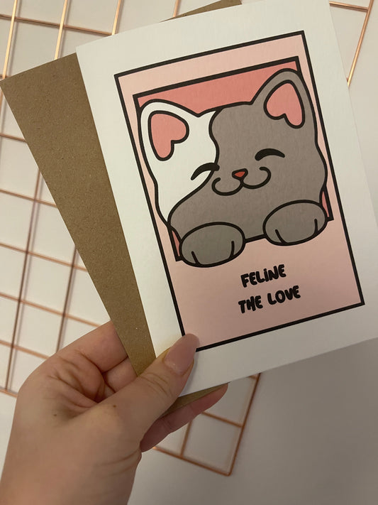 Everyday Festive™ Feline The Love Cat Animal Valentines Day Funny Humorous Hammered Card & Envelope