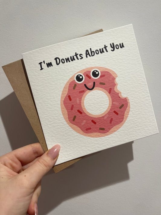 Everyday Festive™ I'm Donuts About You Valentines Day Funny Humorous Hammered Card & Envelope