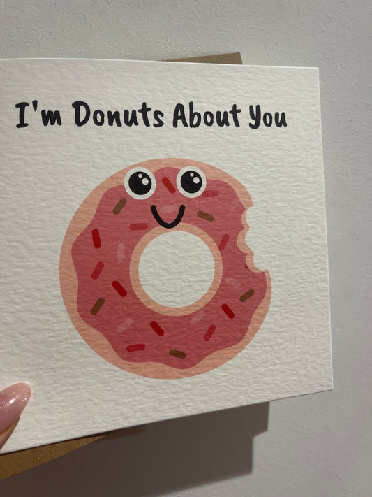 Everyday Festive™ I'm Donuts About You Valentines Day Funny Humorous Hammered Card & Envelope