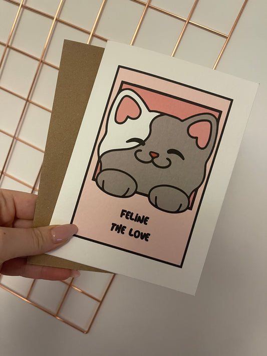Everyday Festive™ Feline The Love Cat Animal Valentines Day Funny Humorous Hammered Card & Envelope