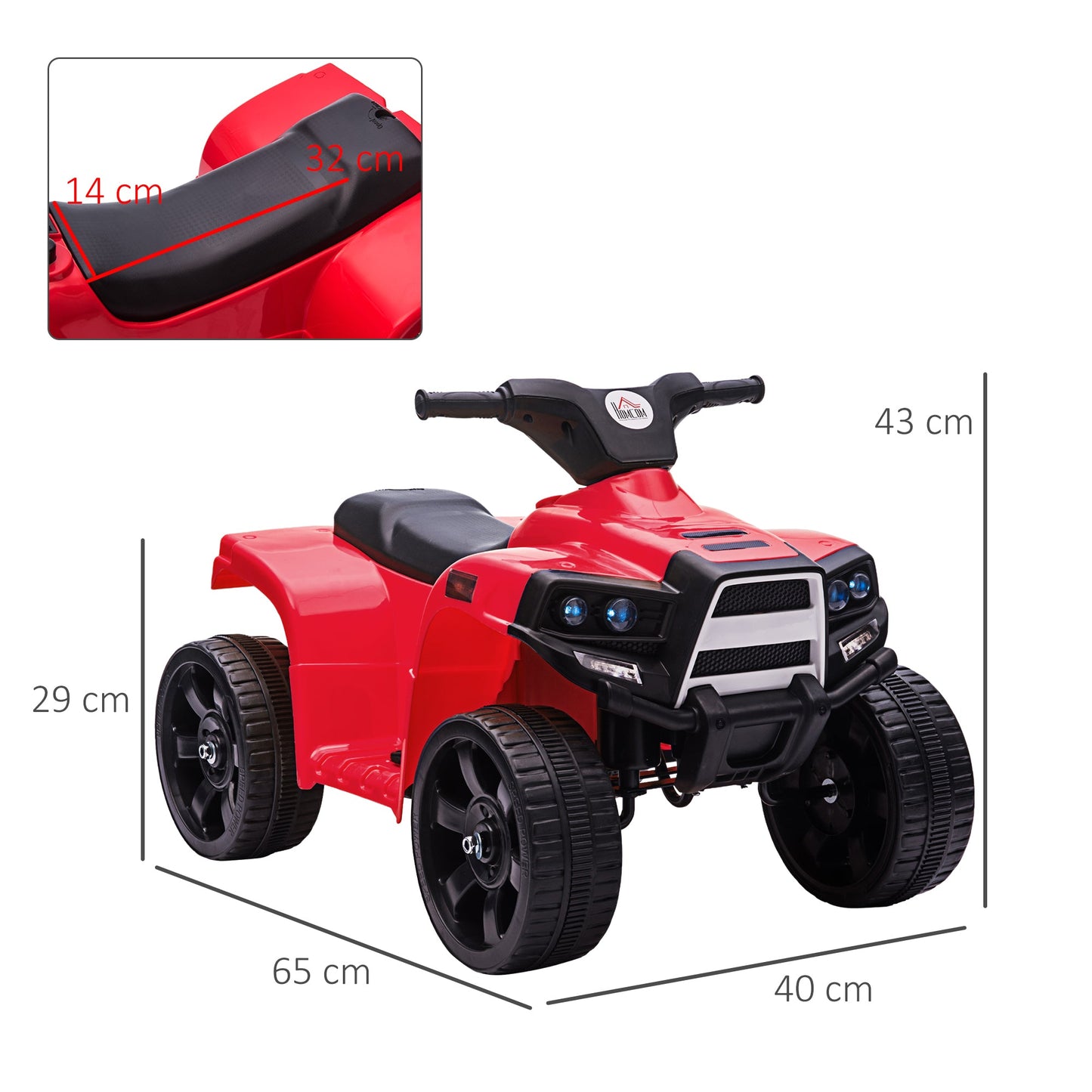 PlayPatch™ 6 V Kids Ride on Cars Quad Bike Electric ATV Toy for Toddlers w/ Headlights Battery Powered for 18-36 months Black+Red