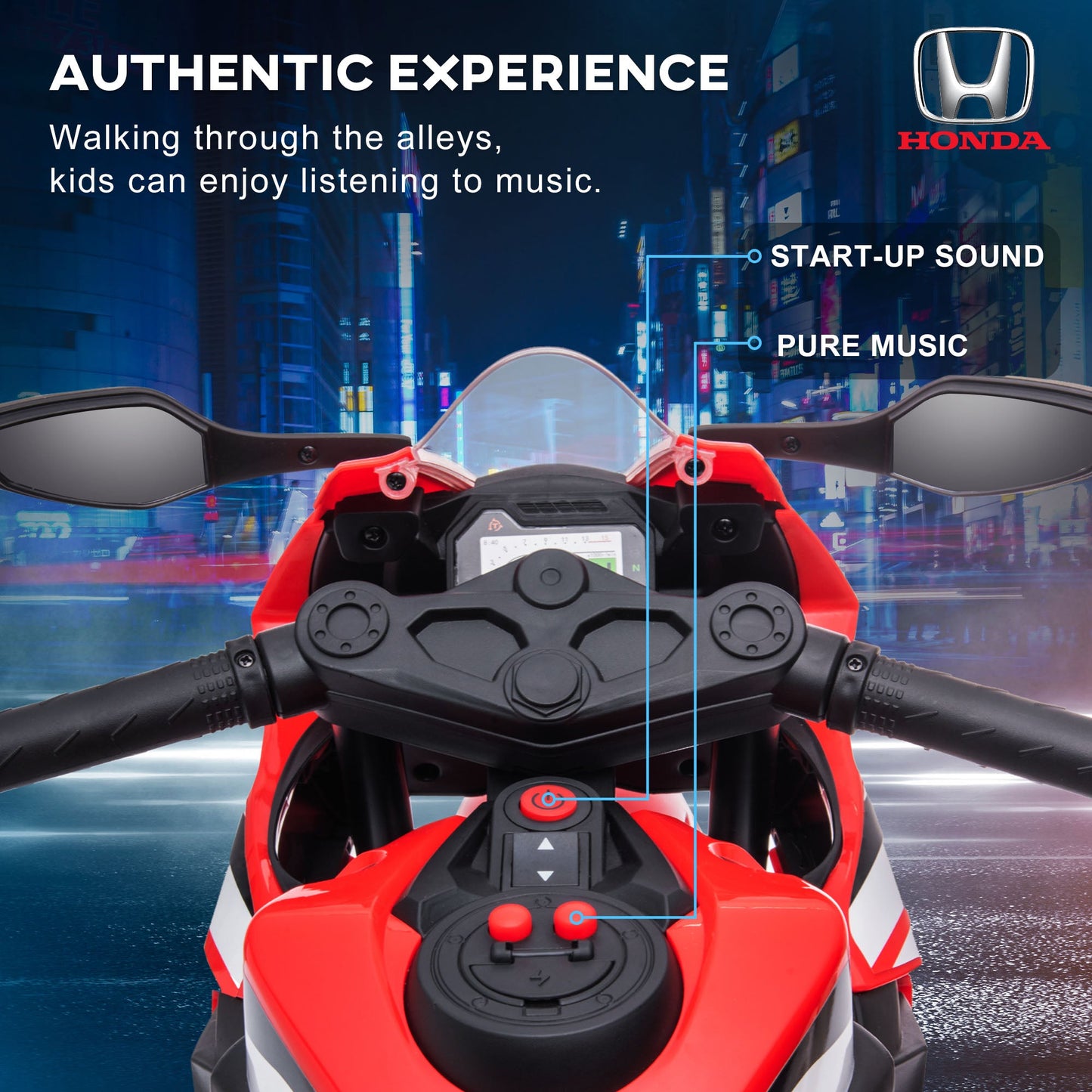 PlayPatch™ Electric Ride On Motorcycle with Headlights Music, 6V Battery Powered Kids Motorcycle Vehicle with Training Wheels, Outdoor Play Toy Red