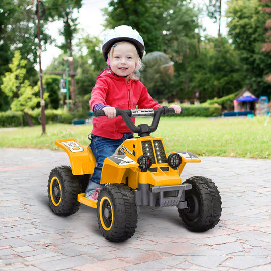 PlayPatch™ 6V Electric Quad Bike for Kids, Ride On ATV w/ Forward Backward, Headlights, for 18-36 Months - Yellow