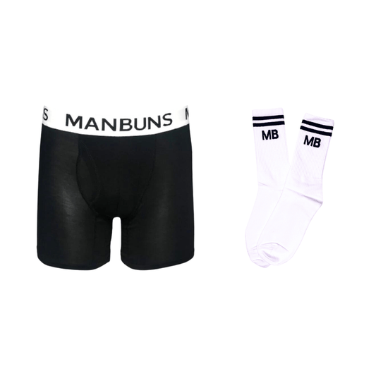 Men's Classic Black Boxer Brief Underwear with Pouch and Athleisure Crew Sock Set-0