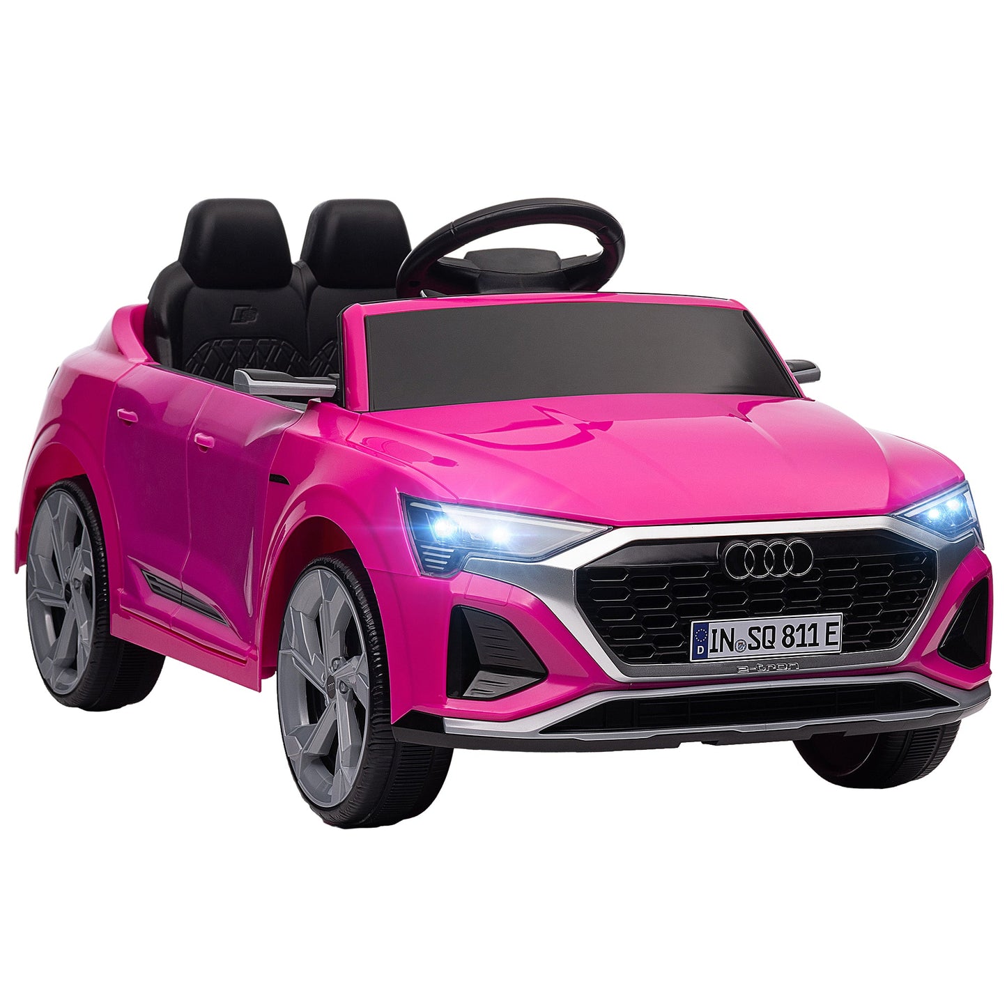 PlayPatch™ Audi Q8 e-tron Sportback Licensed 12V Ride on Car w/ Remote, 4 Spring Suspension Wheels, Headlights, Music, Horn - Pink