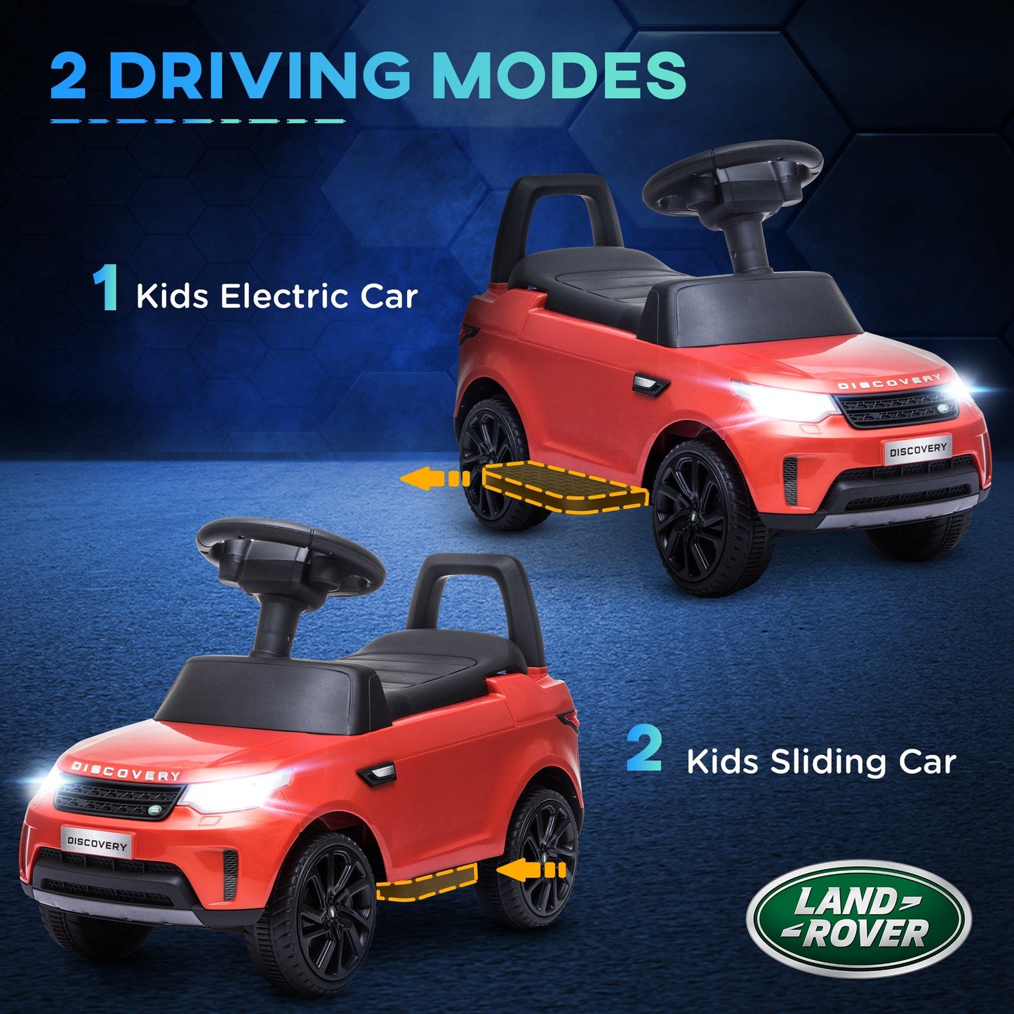 PlayPatch™ 2 in 1 Land Rover Licensed 6V Kids Electric Ride On Car Sliding Car w/ Headlights Music, for 18-60 Months Red