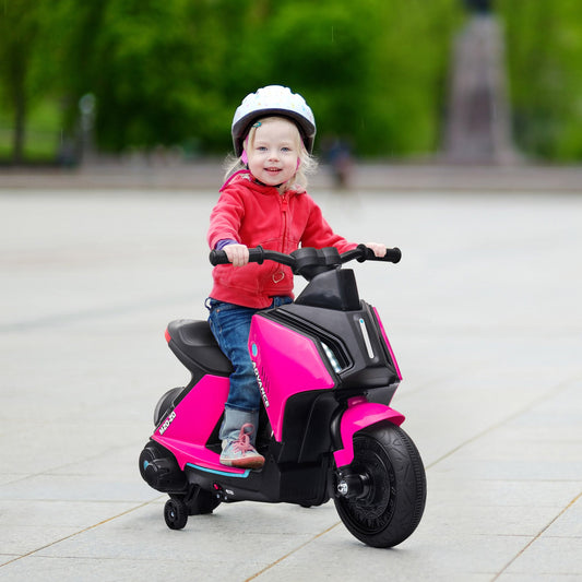 PlayPatch™ 6V Kids Electric Motorbike Ride On Toy w/ Music Headlights Safety Training Wheels for Girls Boy 2-4 Years Pink