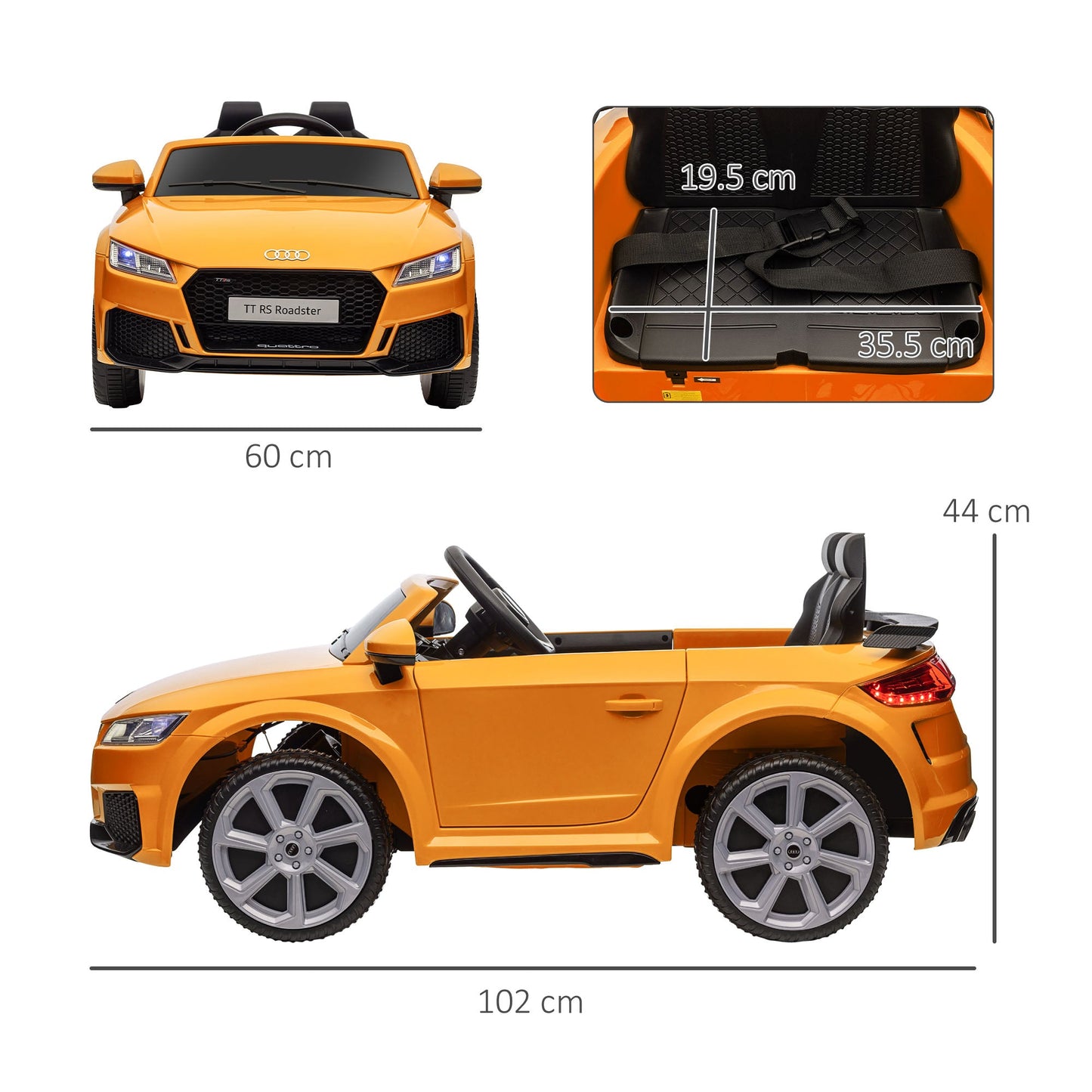 PlayPatch™ Kids Licensed Audi TT RS Ride-On Car 12V Battery w/ Remote Suspension Headlights and MP3 Player 3km/h Yellow