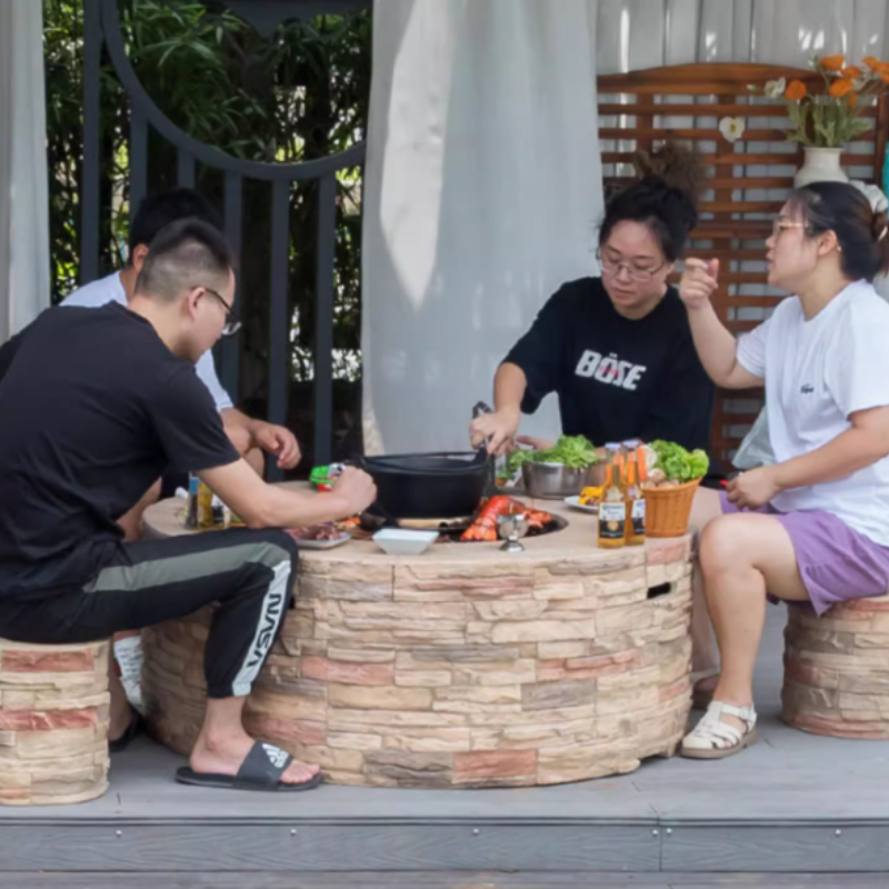 HomeProvisions™ Outdoor Stone Charcoal Barbecue Grill with Hot Pot
