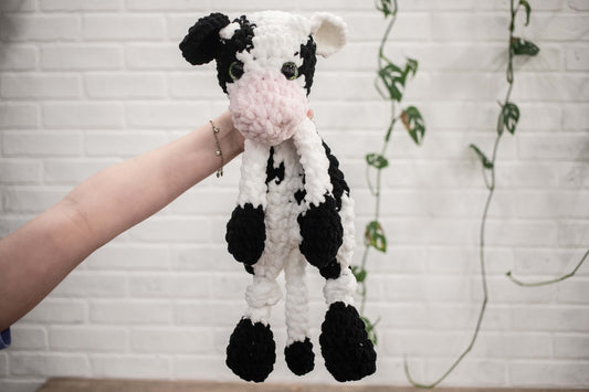 Cow Lovey, Cow Stuffed Animal, Crochet Black and White Cow Snuggler-0