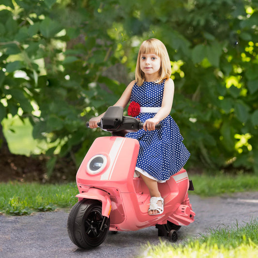 PlayPatch™ 6V Ride on Motorbike, Kids Electric Motorbike w/ Headlights, Music, Training Wheels, for Ages 18-36 Months, Pink