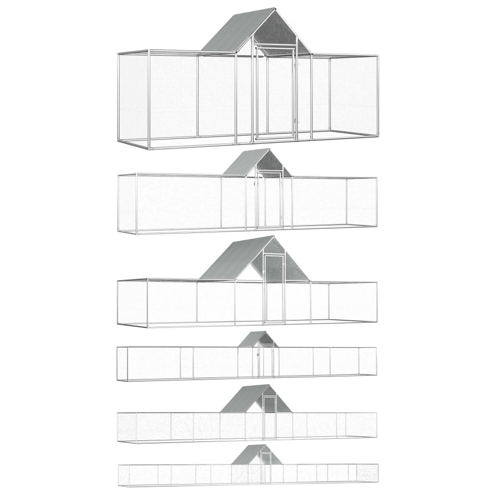 vidaXL Chicken Cage Walk-in Chicken Coop Pen Poultry Cage Galvanized Steel