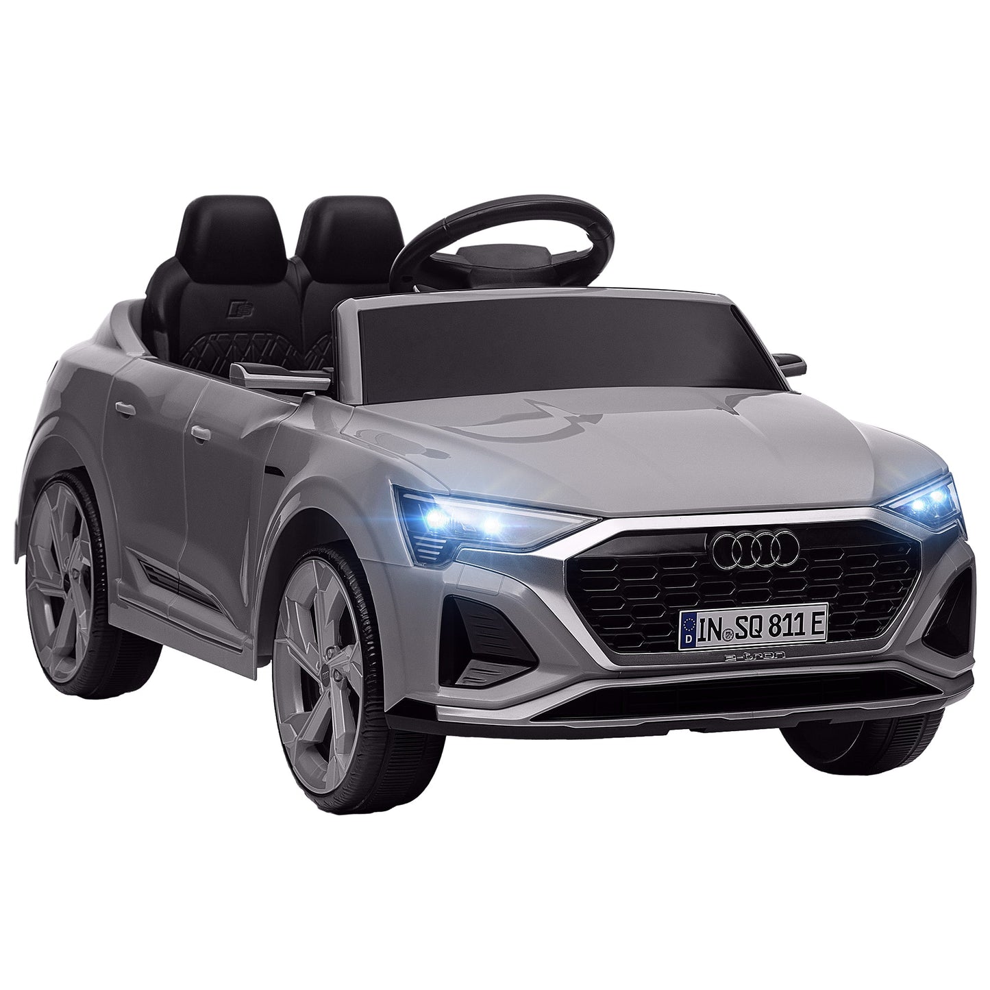 PlayPatch™ Audi Q8 e-tron Sportback Licensed 12V Ride on Car w/ Remote, 4 Spring Suspension Wheels, Headlights, Music, Horn - Grey